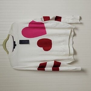 Tommy Hilfiger sz medium white heart sweater. New women's cotton acrylic